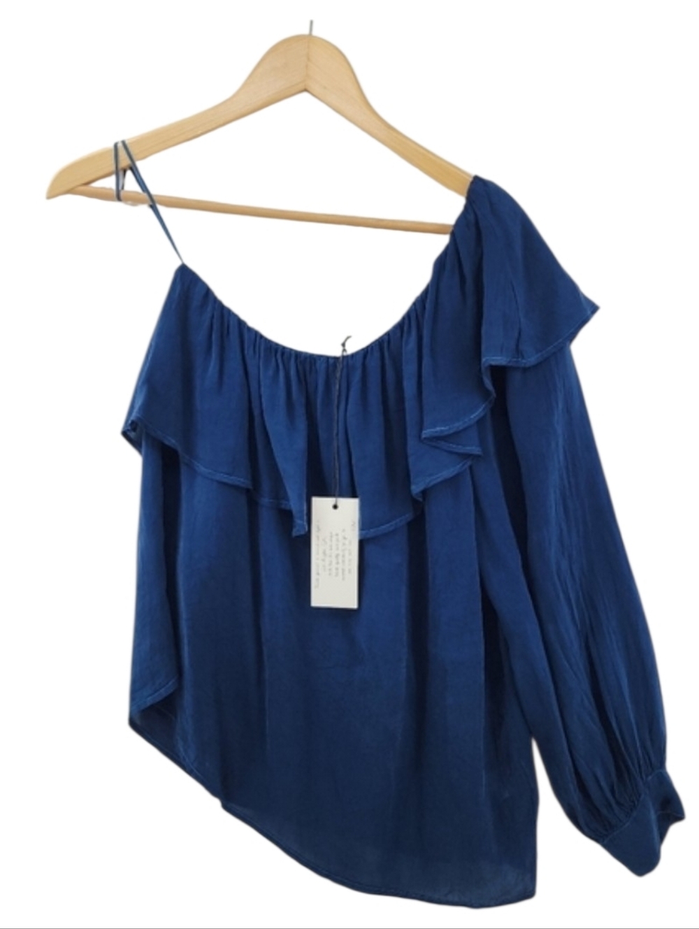 NEW Maven West One Shoulder Navy Blue Blouse Women's Size Extra Small 100% Cupro